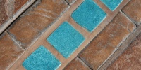 blue multicolored tile/ceramic architectural weathered angled floor