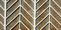 gray white metal architectural pattern angled fence